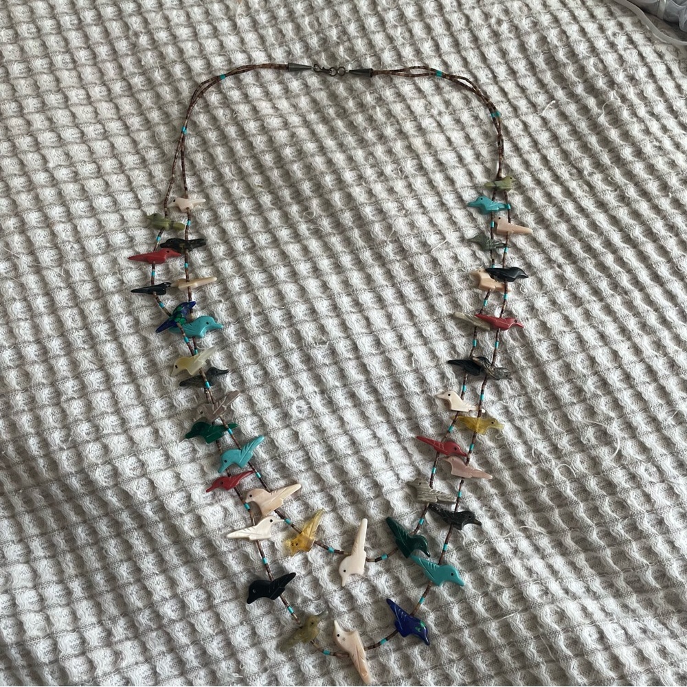 Vintage Multicolor Bird Necklace